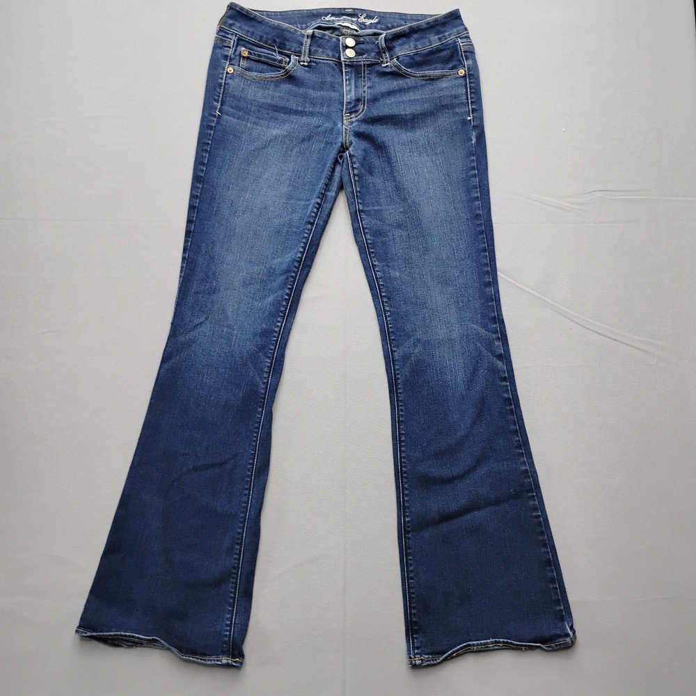American Eagle Artist Flare Jeans Womens 12 Long Dark Wash Blue Super Stretch